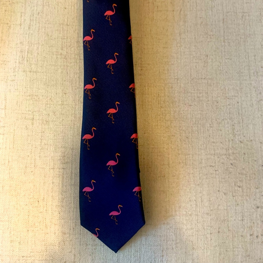 Blue and pink flamingo skinny tie